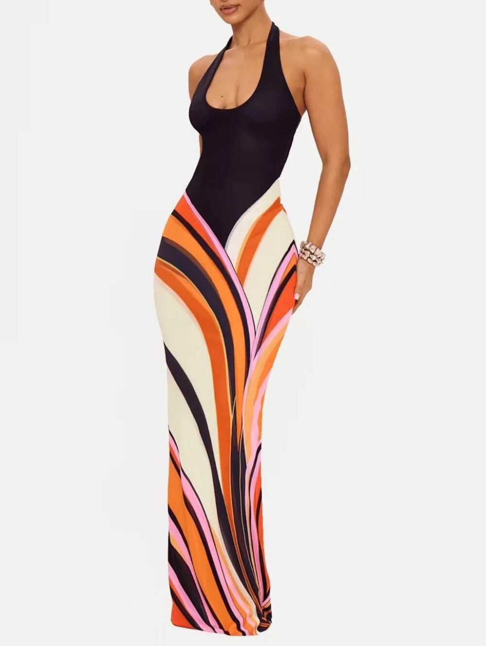 Halter Neck Maxi Dress with Abstract Print - Picture 2 of 5